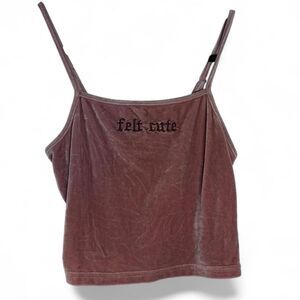 Forever21 Velvet “Felt Cute” Tank Top Size L Graphic Sleeveless